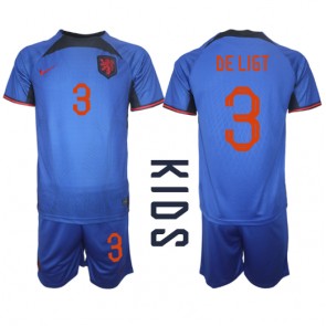 Netherlands Matthijs de Ligt #3 Replica Away Stadium Kit for Kids World Cup 2022 Short Sleeve (+ pants)